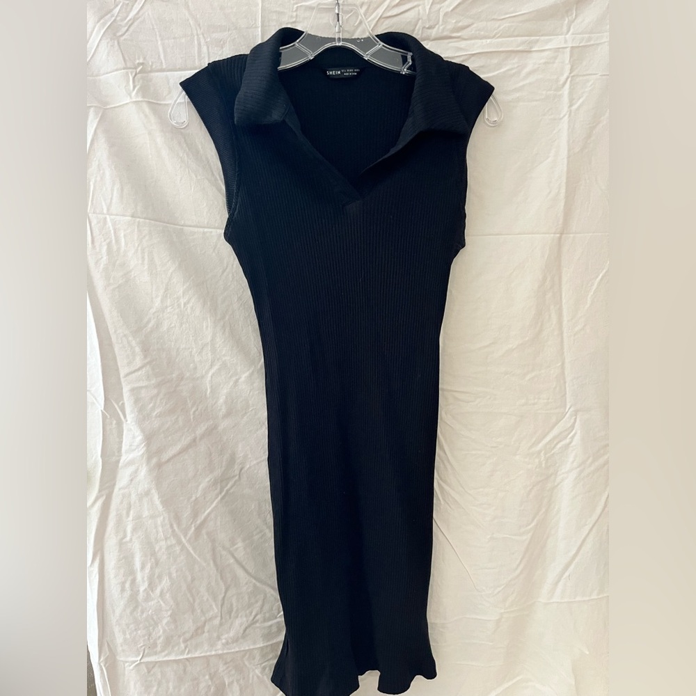 Shein black ribbed mini dress